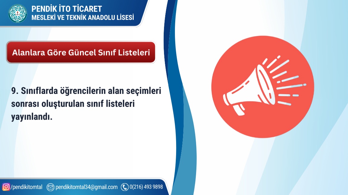 15 Eylül 2025 Pazartesi gününden itibaren geçerli 9. sınıf listeleri yayınlandı.
